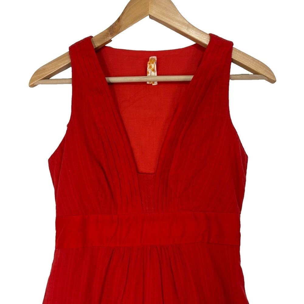Maeve Anthroplogie Dress Womens 0 Red Cotton Silk Waist Tie Feminine Wedding - Picture 3 of 12
